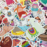 Wrapables Waterproof Vinyl Stickers for Water Bottles, Laptop, Phones, Skateboards, Decals for Teens, 80pcs, Sloths & Llamas