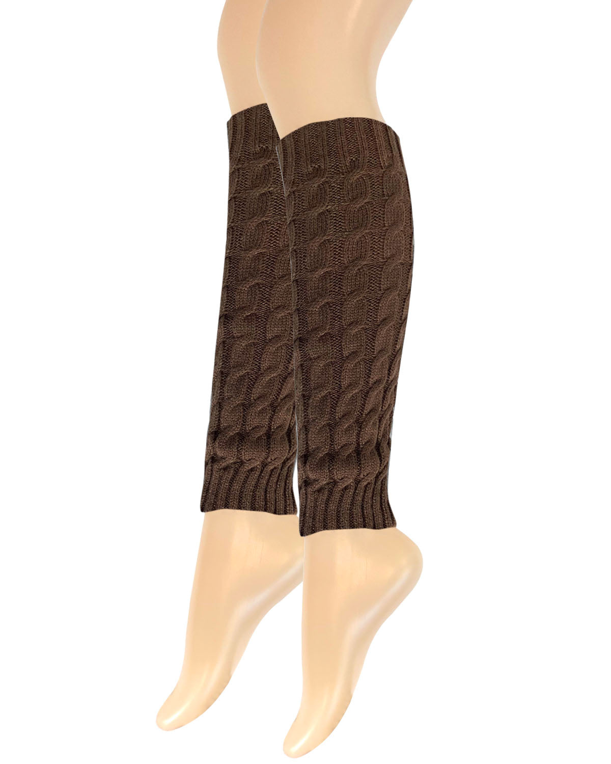 Wrapables Women's Cable Knit Leg Warmers, Dark Brown