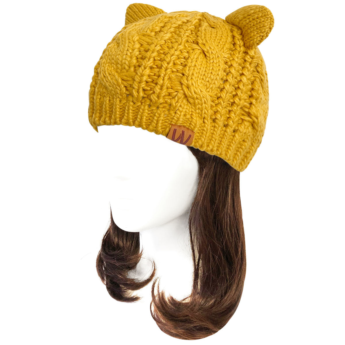 Wrapables Winter Warm Cable Knit Cat Ears Beanie, Yellow