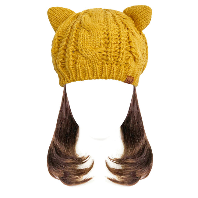 Wrapables Winter Warm Cable Knit Cat Ears Beanie, Yellow