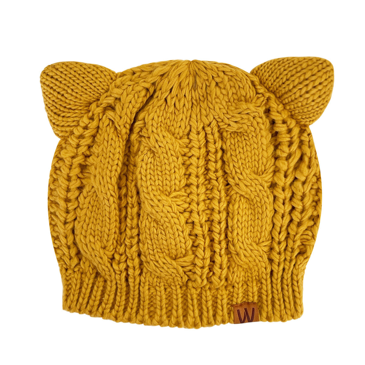 Wrapables Winter Warm Cable Knit Cat Ears Beanie, Yellow