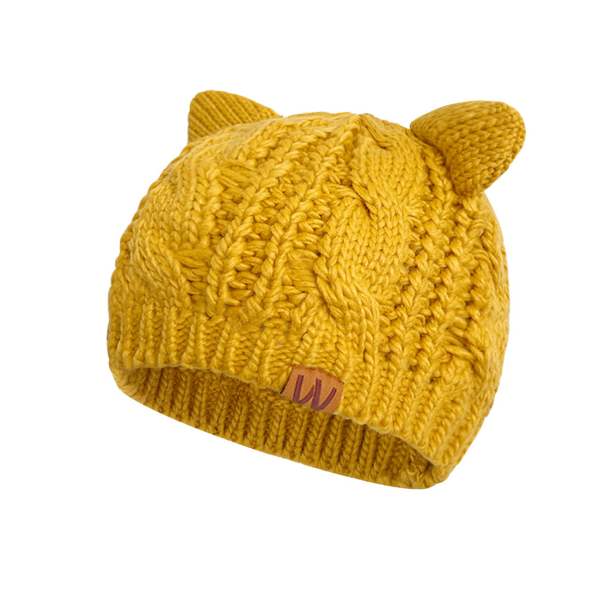 Wrapables Winter Warm Cable Knit Cat Ears Beanie, Yellow