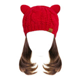 Wrapables Winter Warm Cable Knit Cat Ears Beanie, Red