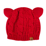 Wrapables Winter Warm Cable Knit Cat Ears Beanie, Red