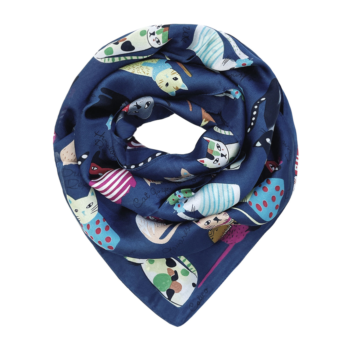 Wrapables Large Fashionable Cats Head Wrap Square Scarf 35 x 35 Inches, Midnight Blue