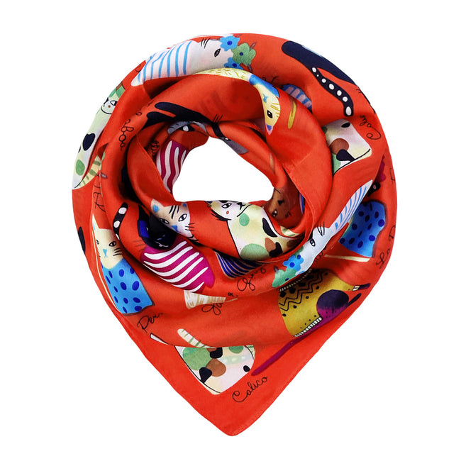 Wrapables Large Fashionable Cats Head Wrap Square Scarf 35 x 35 Inches, Red