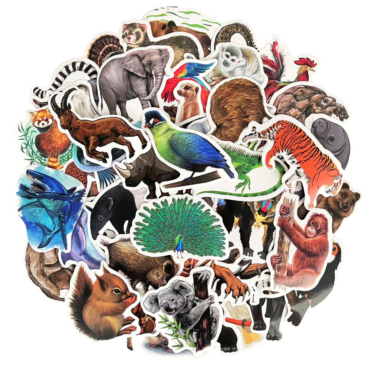 Wrapables Waterproof Vinyl Stickers for Water Bottles, Laptop, Phones, Skateboards, Decals for Teens, 80pcs, Safari Animals