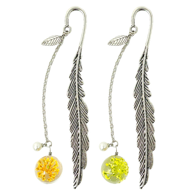 Wrapables Metal Leaf Bookmark with Charm for Book Lovers & Readers (Set of 2), Yellow & Peach