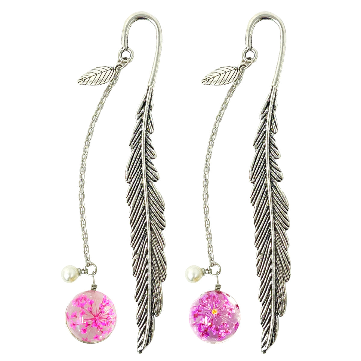 Wrapables Metal Leaf Bookmark with Charm for Book Lovers & Readers (Set of 2), Purple & Pink