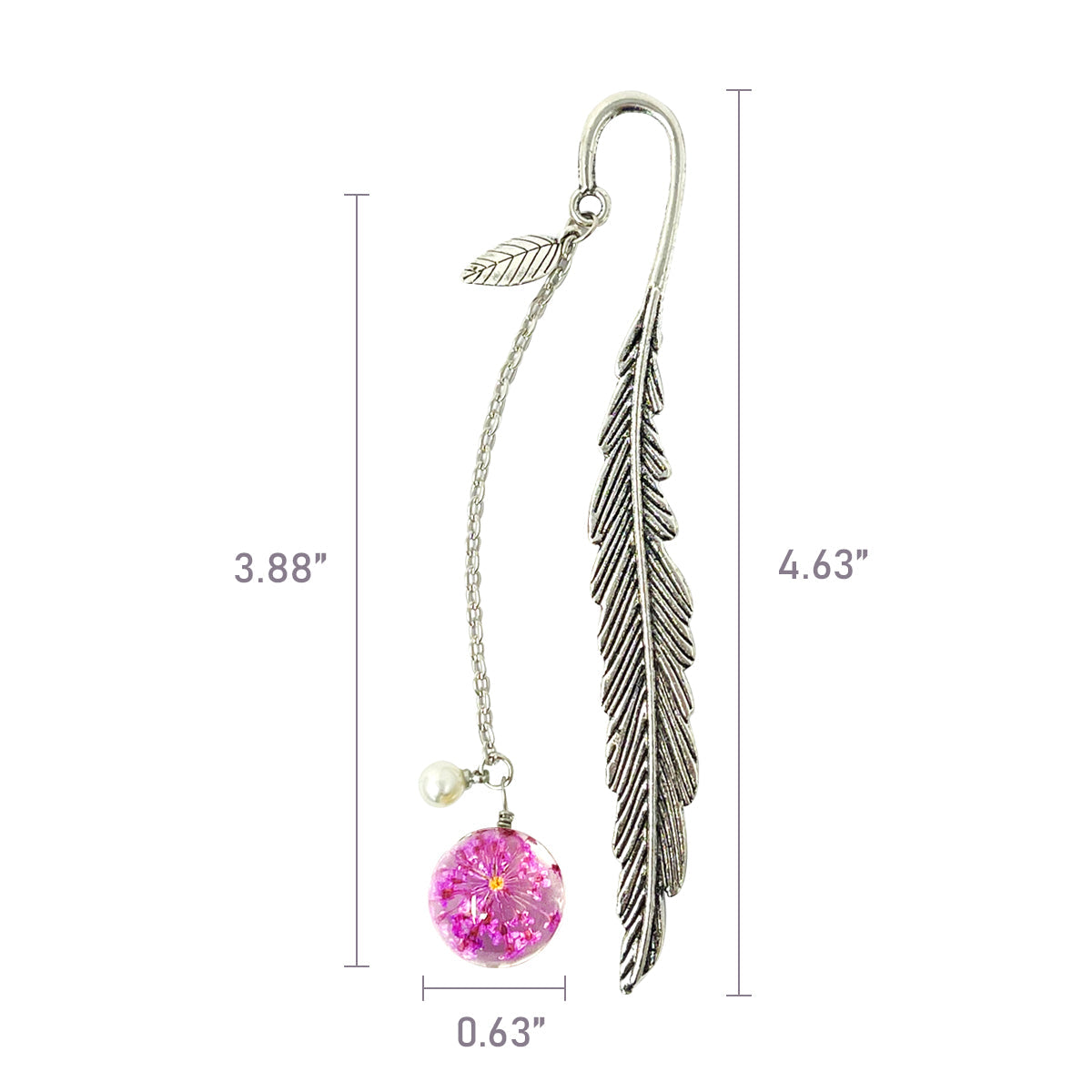 Wrapables Metal Leaf Bookmark with Charm for Book Lovers & Readers (Set of 2), Purple & Pink