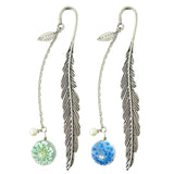 Wrapables Metal Leaf Bookmark with Charm for Book Lovers & Readers (Set of 2), Mint & Blue