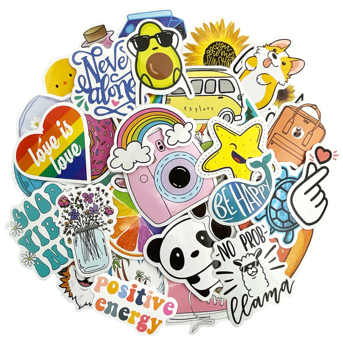 Wrapables Waterproof Vinyl Stickers for Water Bottles, Laptop, Phones, Skateboards, Decals for Teens, 100pcs, Good Vibes