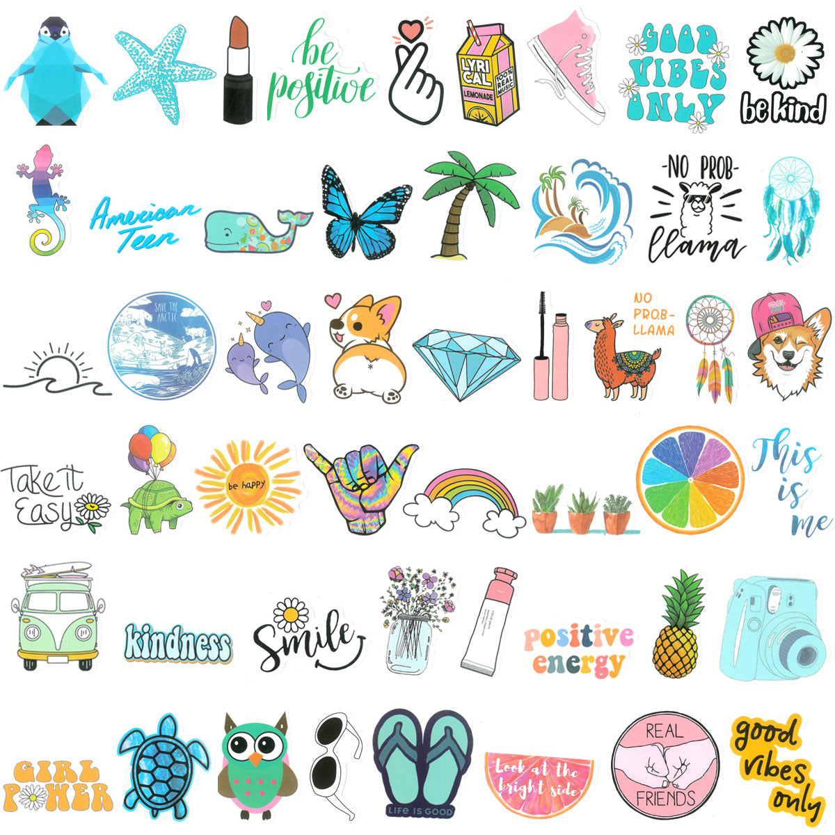 Wrapables Waterproof Vinyl Stickers for Water Bottles, Laptop, Phones, Skateboards, Decals for Teens, 100pcs, Good Vibes