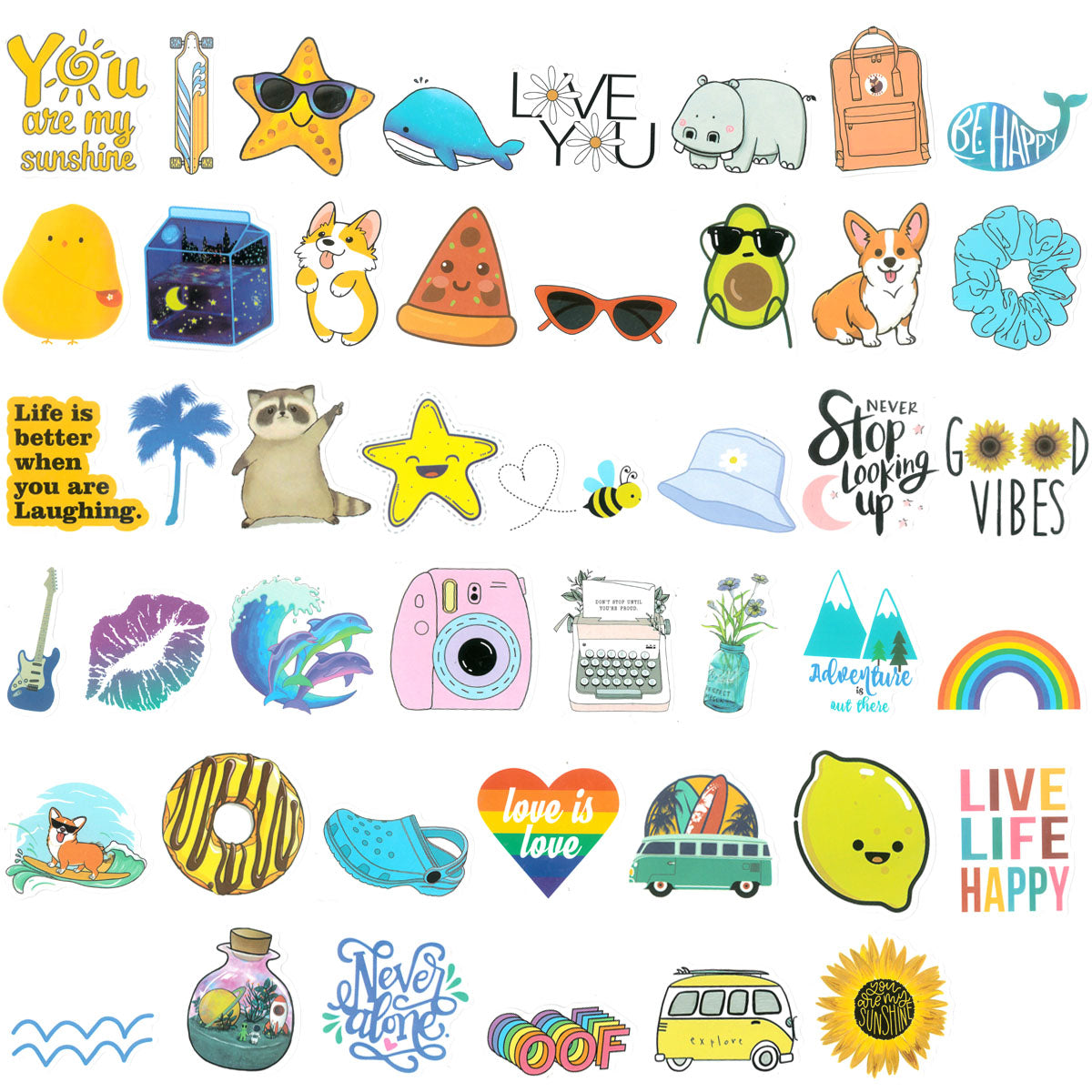 Wrapables Waterproof Vinyl Stickers for Water Bottles, Laptop, Phones, Skateboards, Decals for Teens, 100pcs, Good Vibes