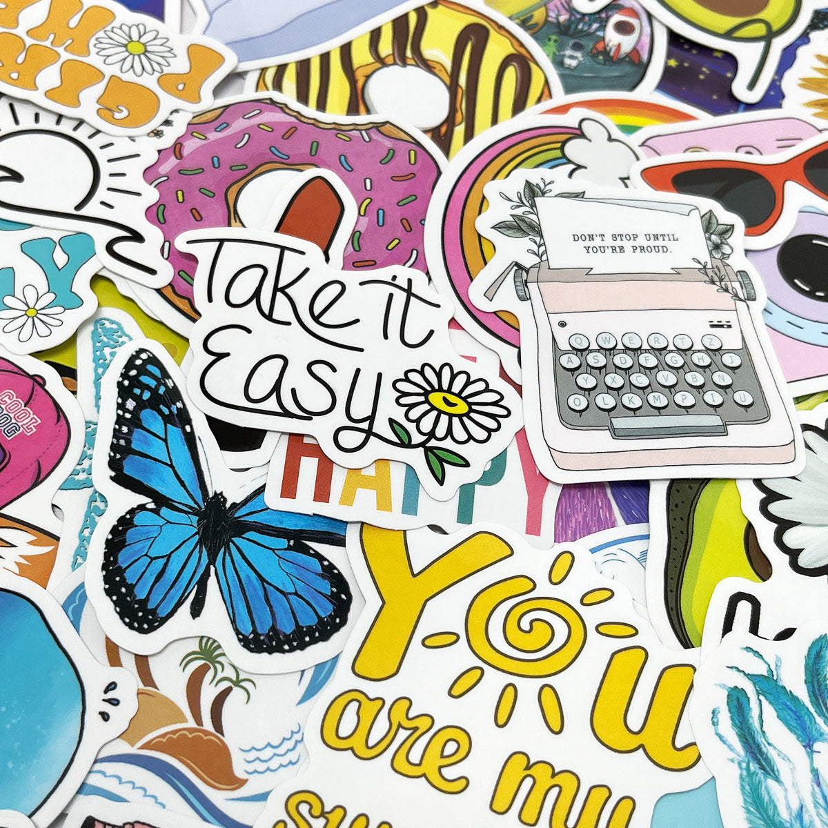 Wrapables Waterproof Vinyl Stickers for Water Bottles, Laptop, Phones, Skateboards, Decals for Teens, 100pcs, Good Vibes