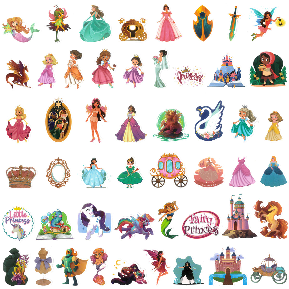 Wrapables Waterproof Vinyl Stickers for Water Bottles, Laptop, Phones, Skateboards, Decals for Teens, 100pcs, Fantasy Princess