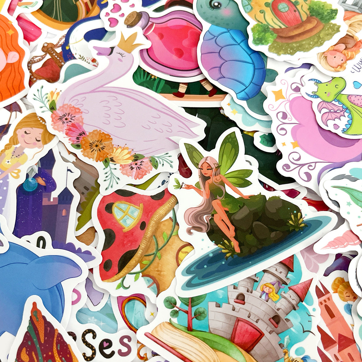 Wrapables Waterproof Vinyl Stickers for Water Bottles, Laptop, Phones, Skateboards, Decals for Teens, 100pcs, Fantasy Princess