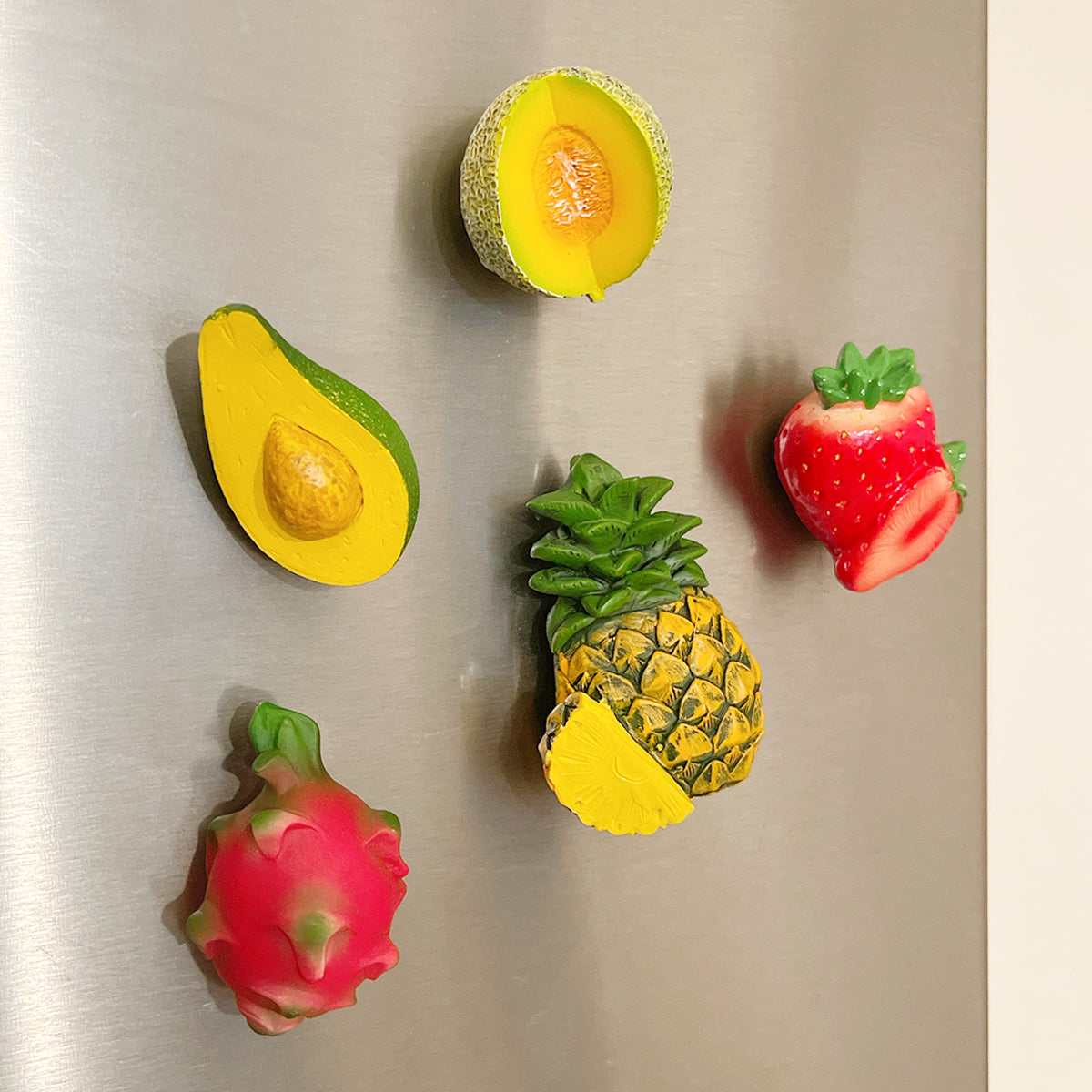 Wrapables 3D Resin Fridge Magnets, Food Simulation Refrigerator Magnets for Kitchen (Set of 5), Fruits