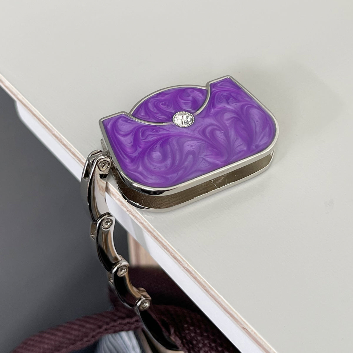 Wrapables Stylish Purse Hook Hanger, Foldable Handbag Table Hanger, Purple Handbag