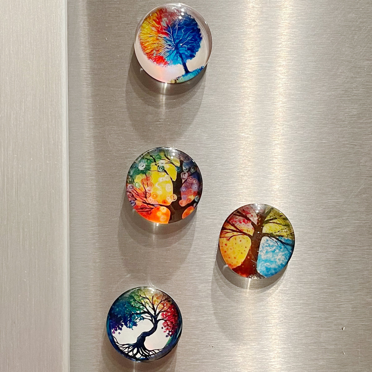 Wrapables Crystal Glass Magnets, Refrigerator Magnets for Office Whiteboards, Cabinets, Lockers (Set of 12), Vibrant Trees