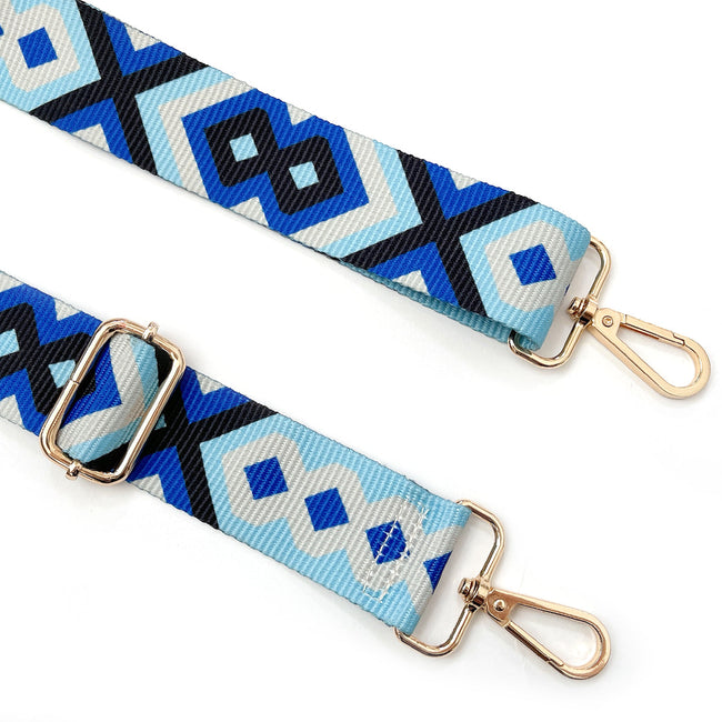 Wrapables Wide Adjustable Crossbody Handbag Strap, Women's Replacement Bag Strap for Purses, Sky Blue & Navy Diamonds