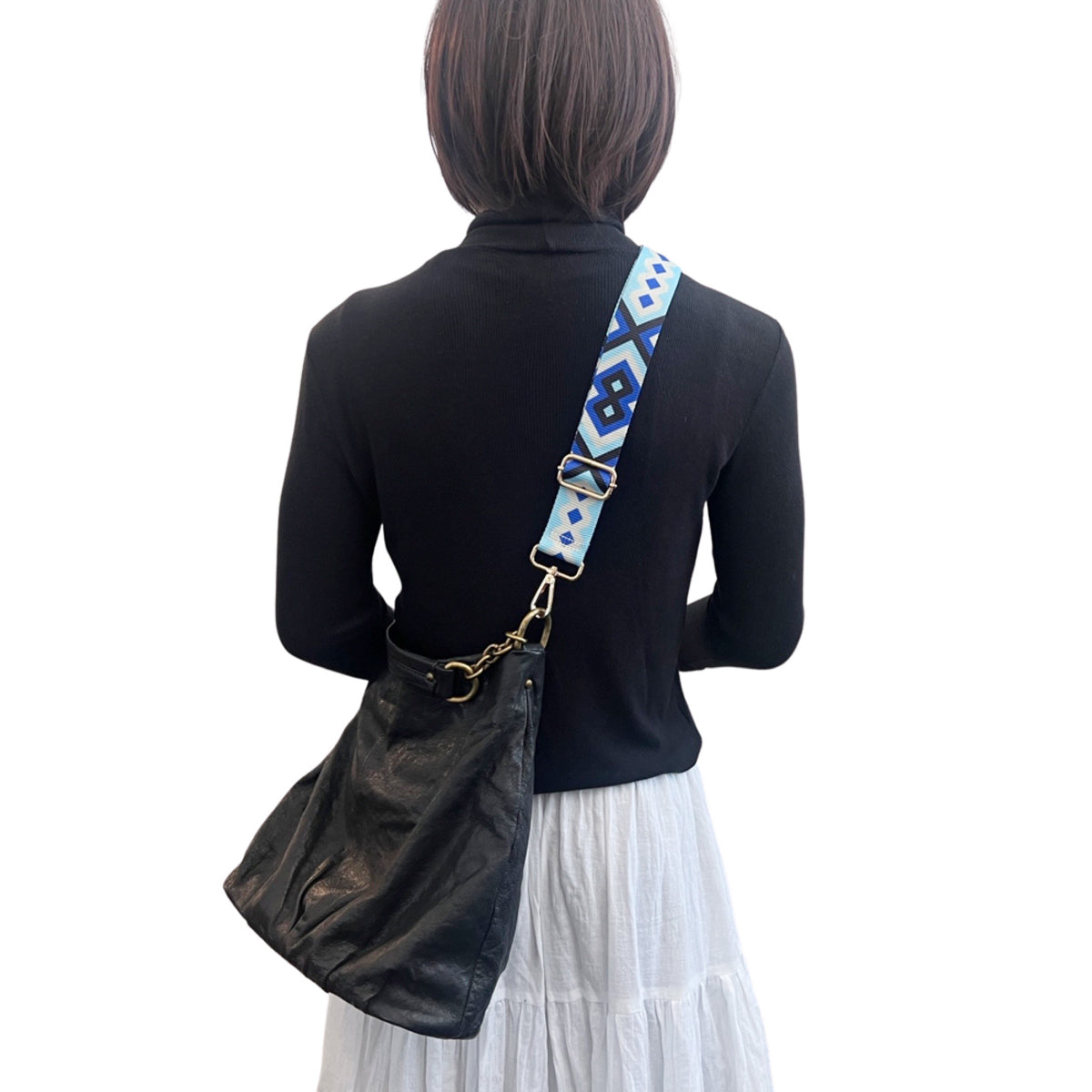 Wrapables Wide Adjustable Crossbody Handbag Strap, Women's Replacement Bag Strap for Purses, Sky Blue & Navy Diamonds