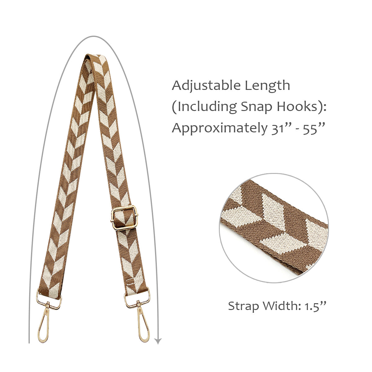 Wrapables Wide Adjustable Crossbody Handbag Strap, Women's Replacement Bag Strap for Purses, Beige & Khaki Checkers