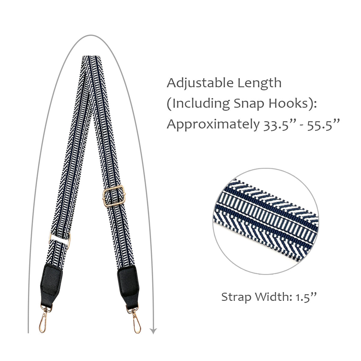 Wrapables Wide Adjustable Crossbody Handbag Strap, Women's Replacement Bag Strap for Purses, Navy w/ Leather Ends