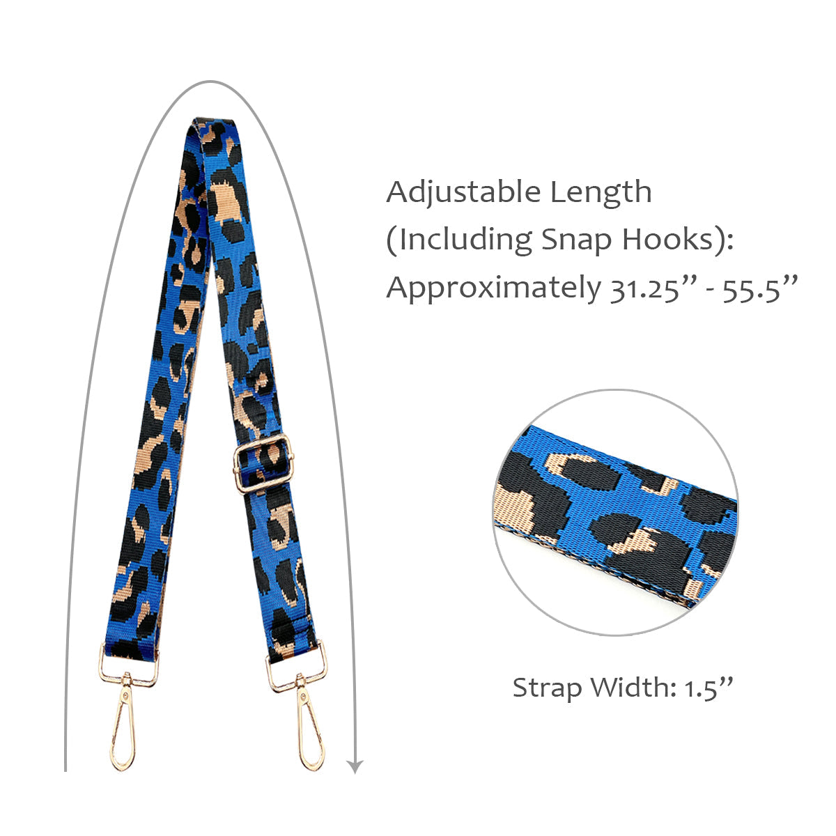 Wrapables Wide Adjustable Crossbody Handbag Strap, Women's Replacement Bag Strap for Purses, Blue Leopard Print