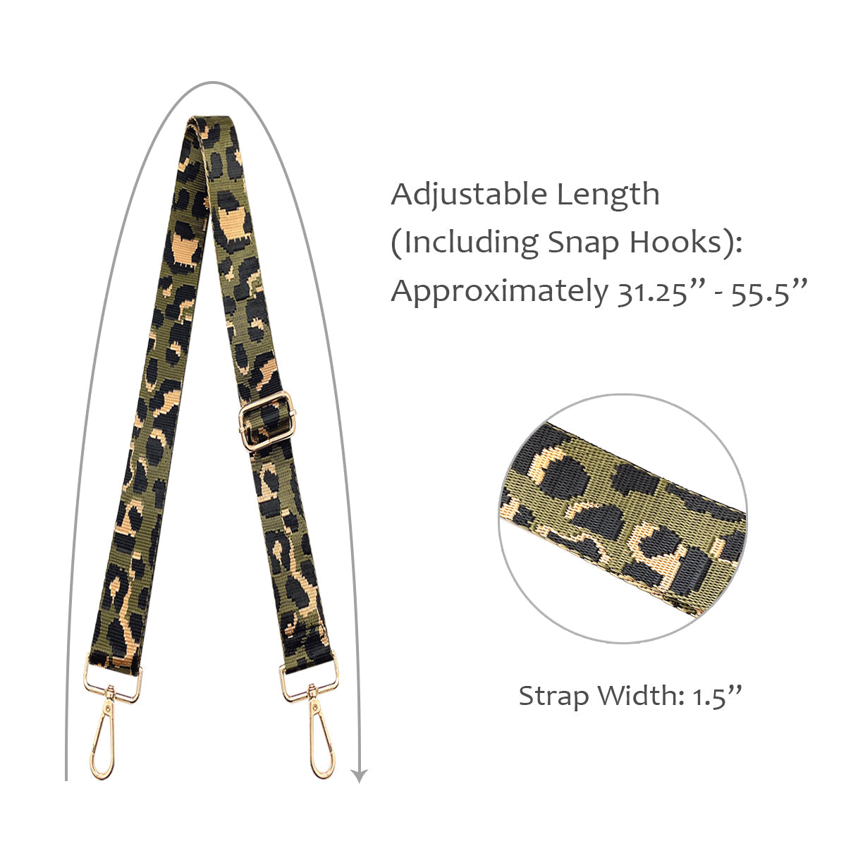 Wrapables Wide Adjustable Crossbody Handbag Strap, Women's Replacement Bag Strap for Purses, Green Leopard Print