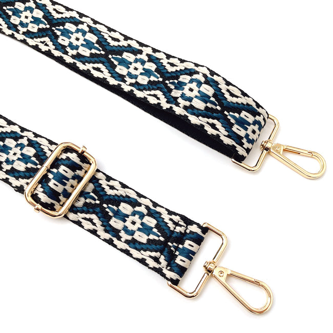 Wrapables Wide Adjustable Crossbody Handbag Strap, Women's Replacement Bag Strap for Purses, Blue Deco