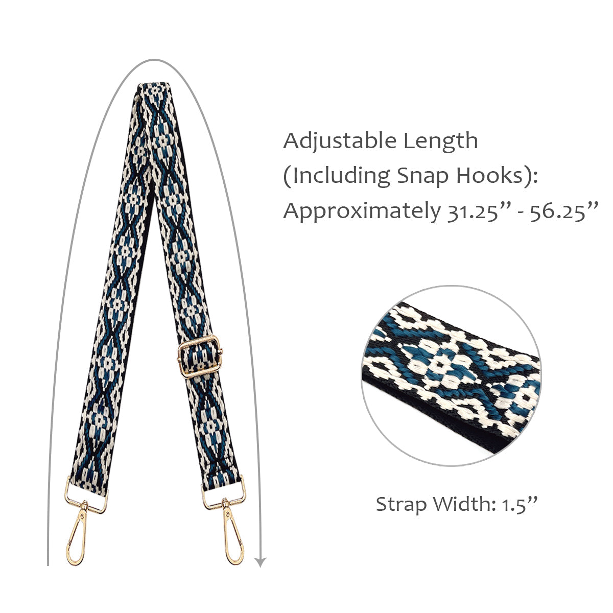 Wrapables Wide Adjustable Crossbody Handbag Strap, Women's Replacement Bag Strap for Purses, Blue Deco