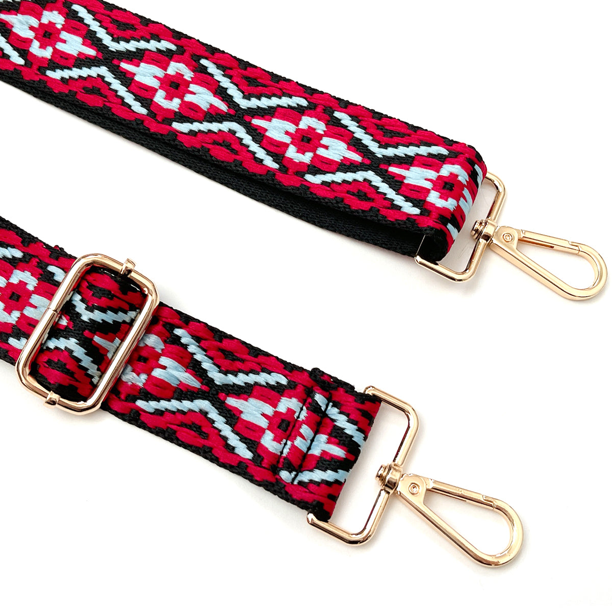 Wrapables Wide Adjustable Crossbody Handbag Strap, Women's Replacement Bag Strap for Purses, Red & Light Blue Deco