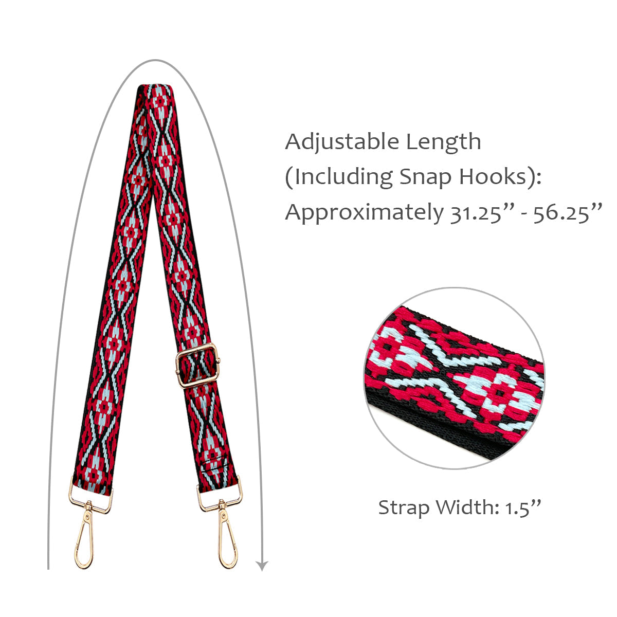 Wrapables Wide Adjustable Crossbody Handbag Strap, Women's Replacement Bag Strap for Purses, Red & Light Blue Deco