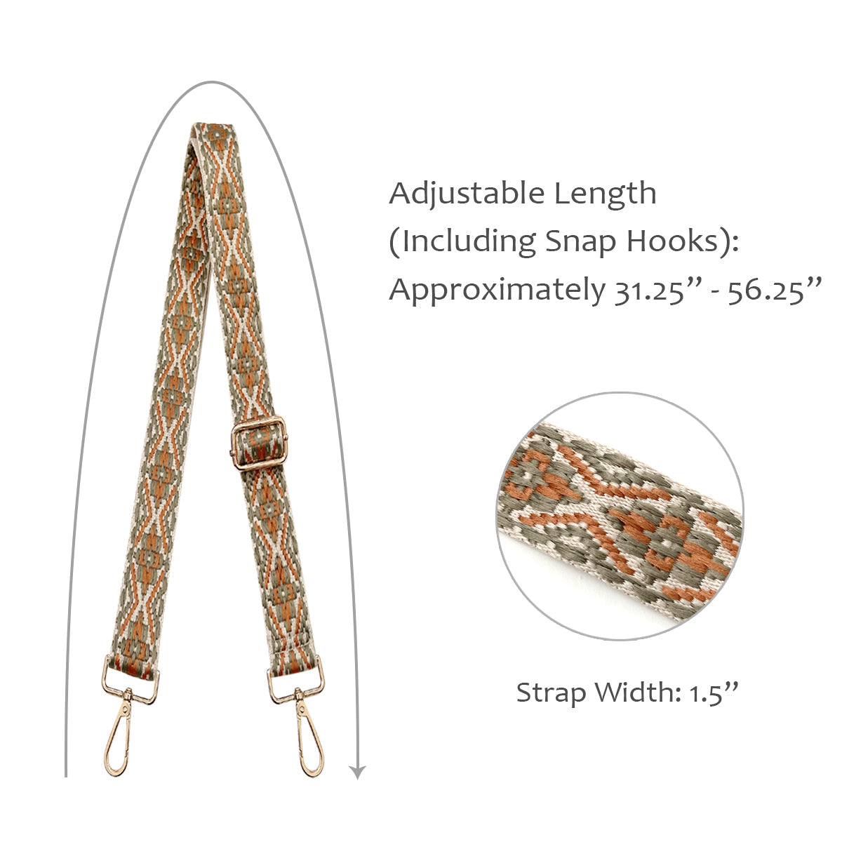 Wrapables Wide Adjustable Crossbody Handbag Strap, Women's Replacement Bag Strap for Purses, Tan & Gray Deco