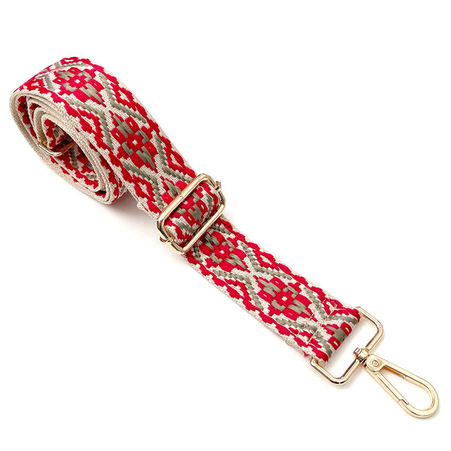 Wrapables Wide Adjustable Crossbody Handbag Strap, Women's Replacement Bag Strap for Purses, Red & Gray Deco