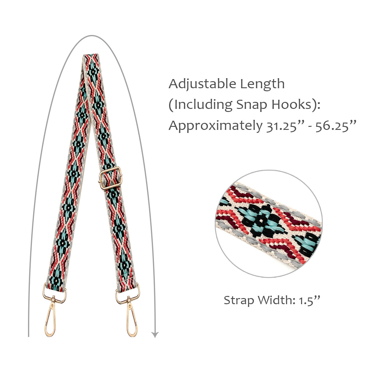 Wrapables Wide Adjustable Crossbody Handbag Strap, Women's Replacement Bag Strap for Purses, Multicolor Deco