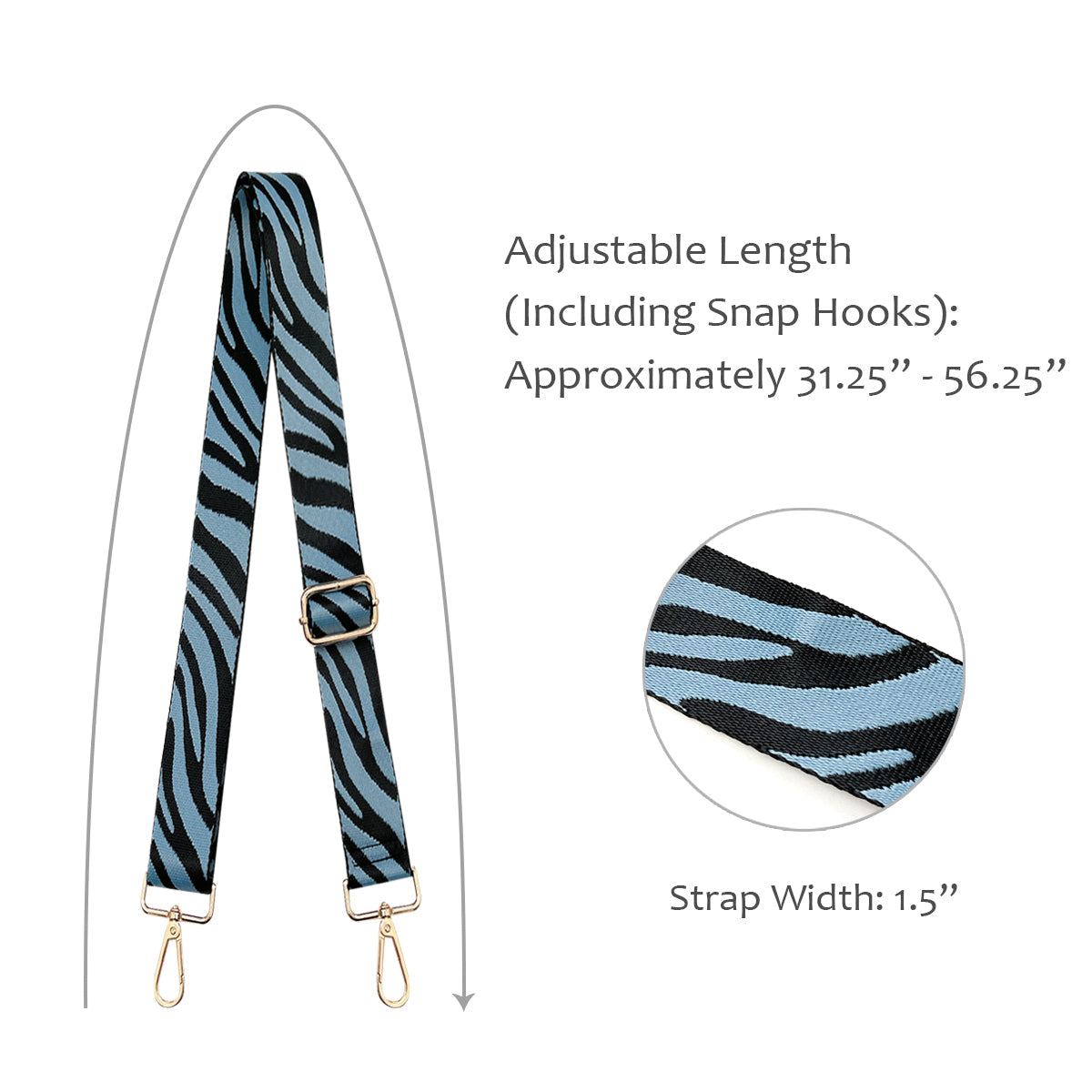 Wrapables Wide Adjustable Crossbody Handbag Strap, Women's Replacement Bag Strap for Purses, Blue Zebra Print