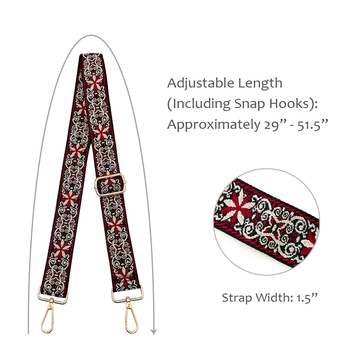 Wrapables Wide Adjustable Crossbody Handbag Strap, Women's Replacement Bag Strap for Purses, Red Starflower