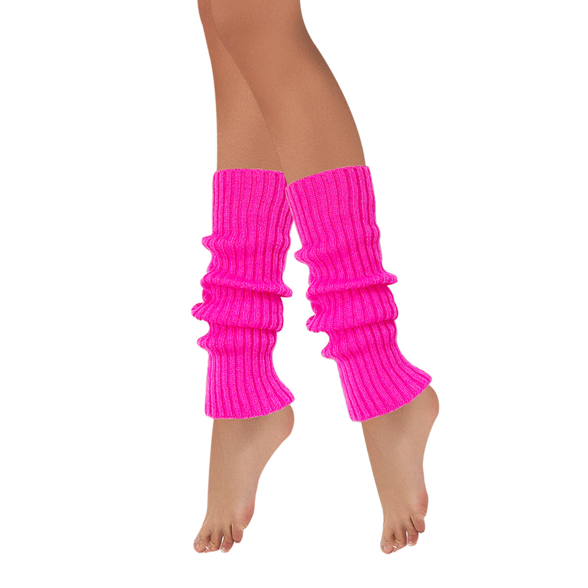 Wrapables 80's Style Neon Fluorescent Ribbed Leg Warmers, Hot Pink