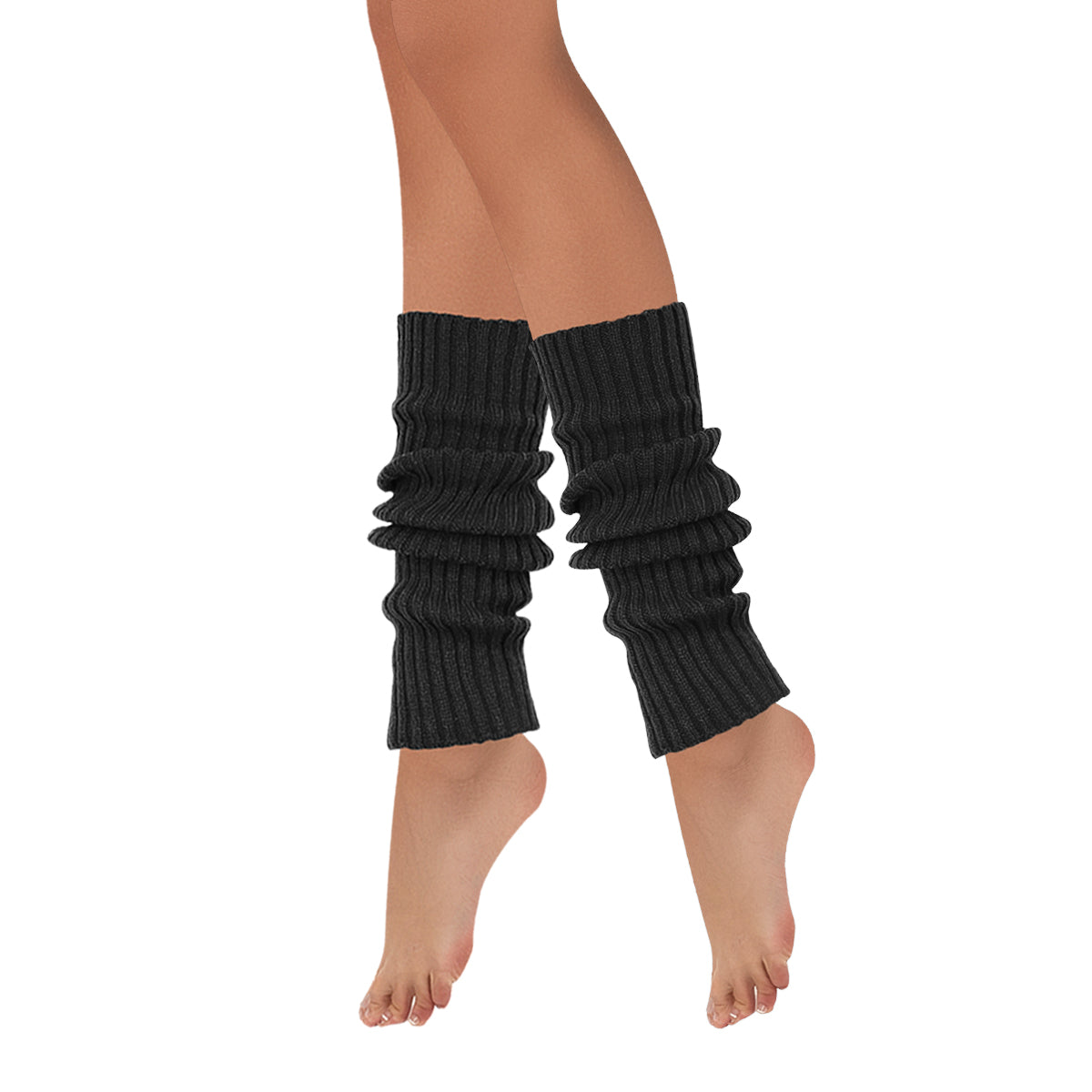 Wrapables 80's Style Neon Fluorescent Ribbed Leg Warmers, Black