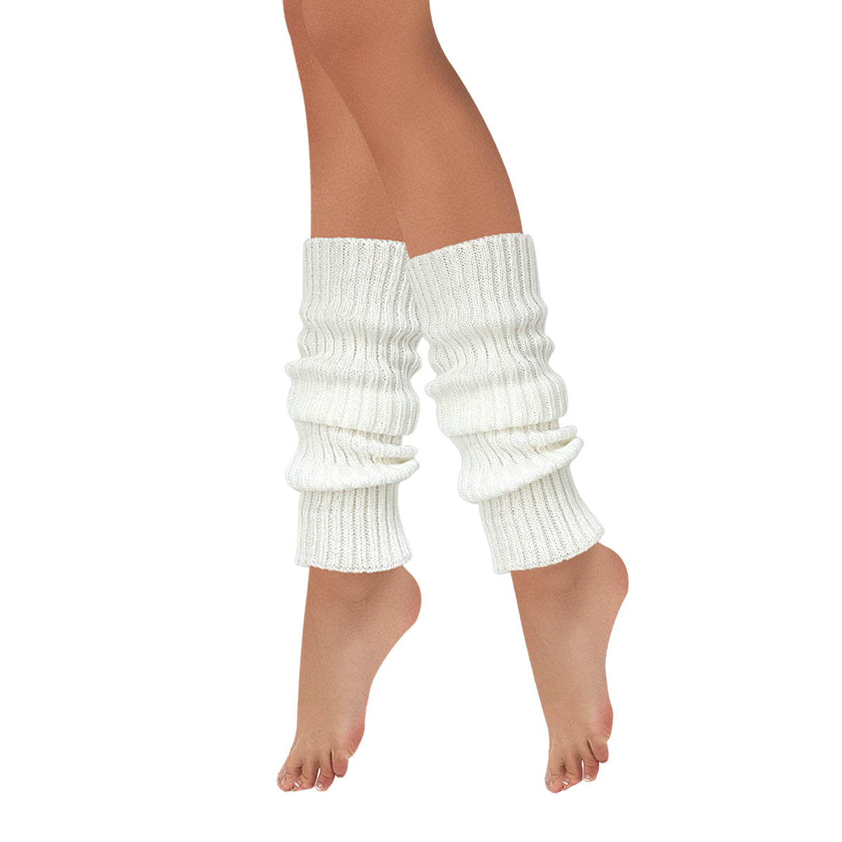 Wrapables 80's Style Neon Fluorescent Ribbed Leg Warmers, Cream