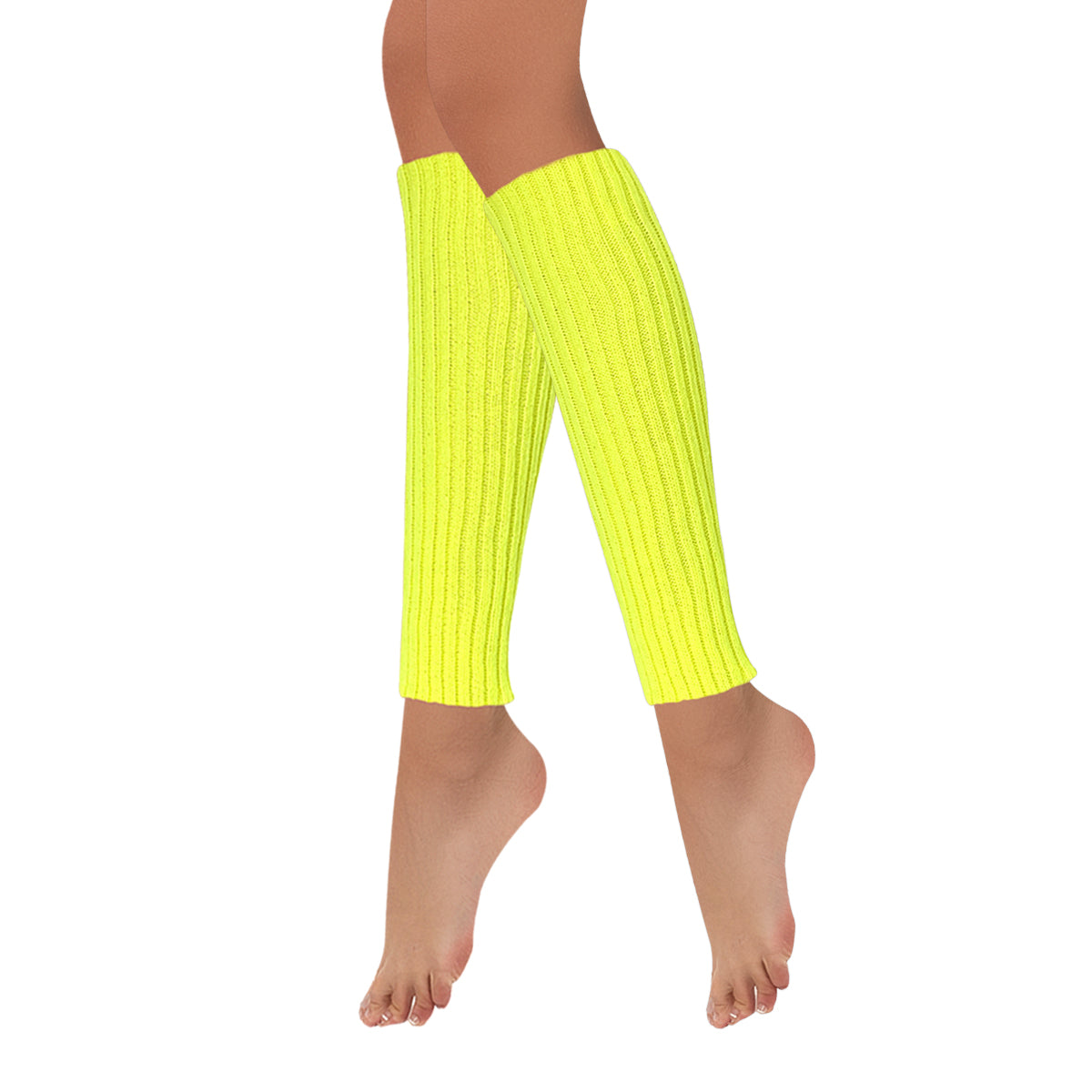 Wrapables 80's Style Neon Fluorescent Ribbed Leg Warmers, Lemon