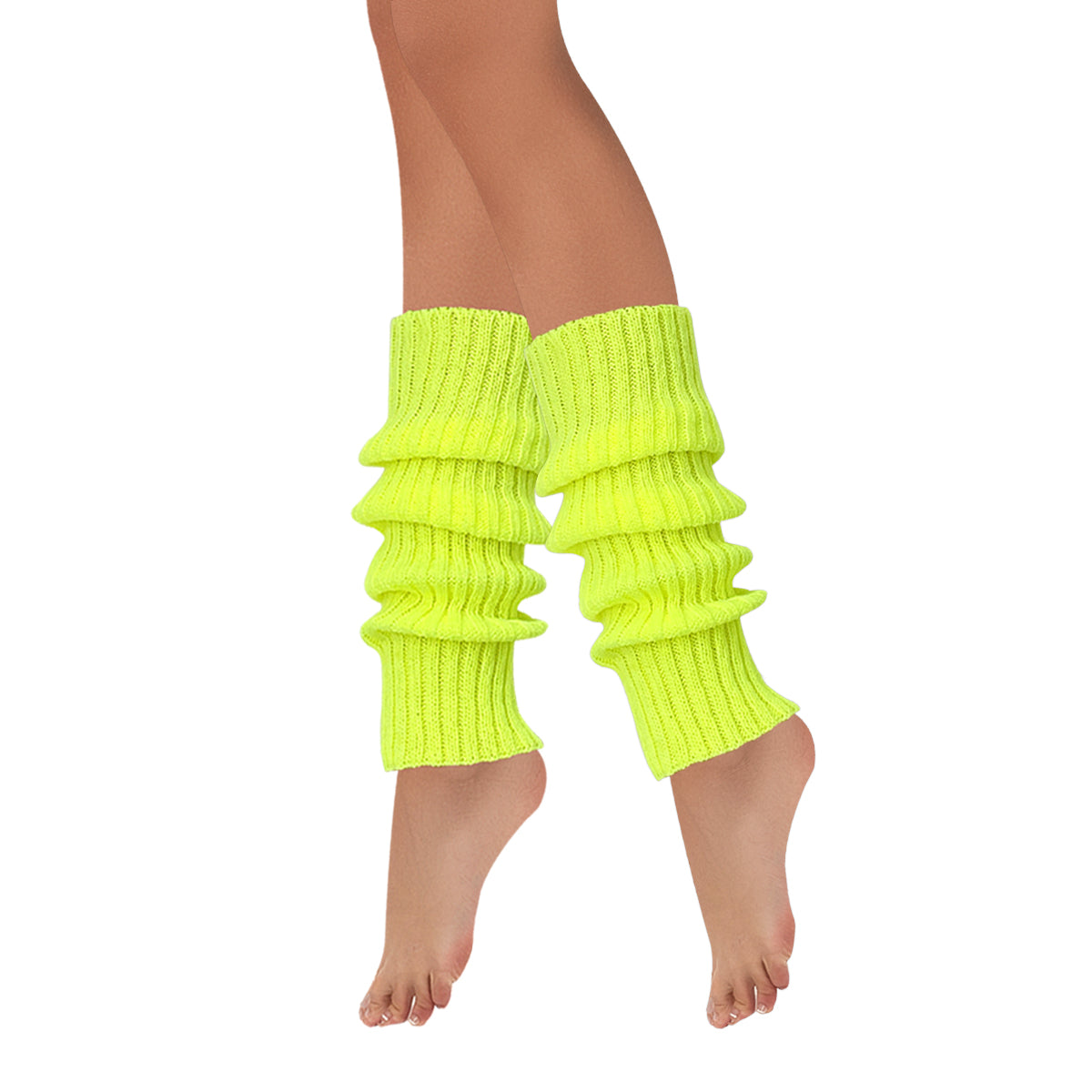 Wrapables 80's Style Neon Fluorescent Ribbed Leg Warmers, Lemon