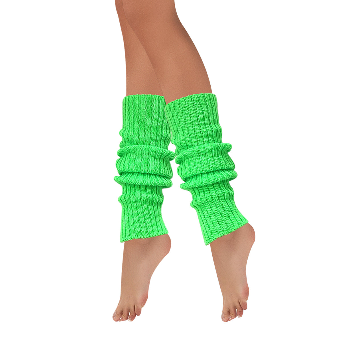 Wrapables 80's Style Neon Fluorescent Ribbed Leg Warmers, Green