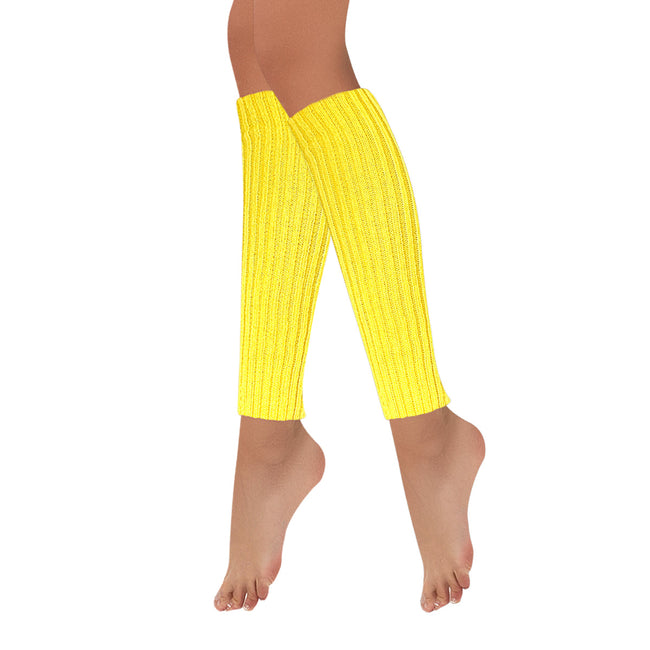 Wrapables 80's Style Neon Fluorescent Ribbed Leg Warmers, Yellow