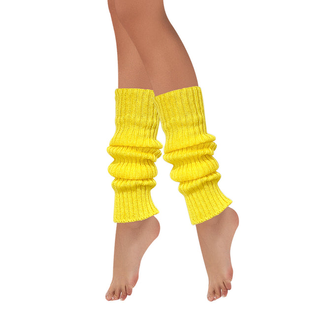 Wrapables 80's Style Neon Fluorescent Ribbed Leg Warmers, Yellow