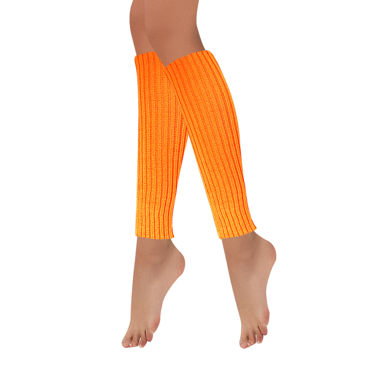 Wrapables 80's Style Neon Fluorescent Ribbed Leg Warmers, Orange