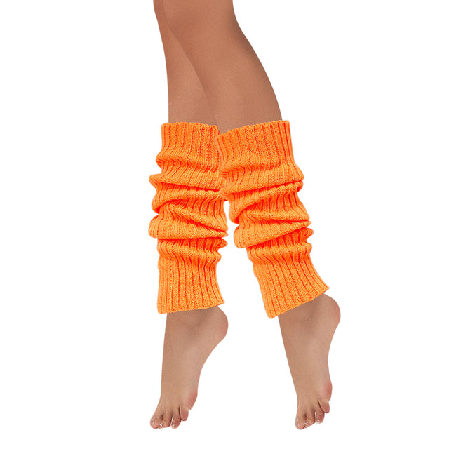 Wrapables 80's Style Neon Fluorescent Ribbed Leg Warmers, Orange