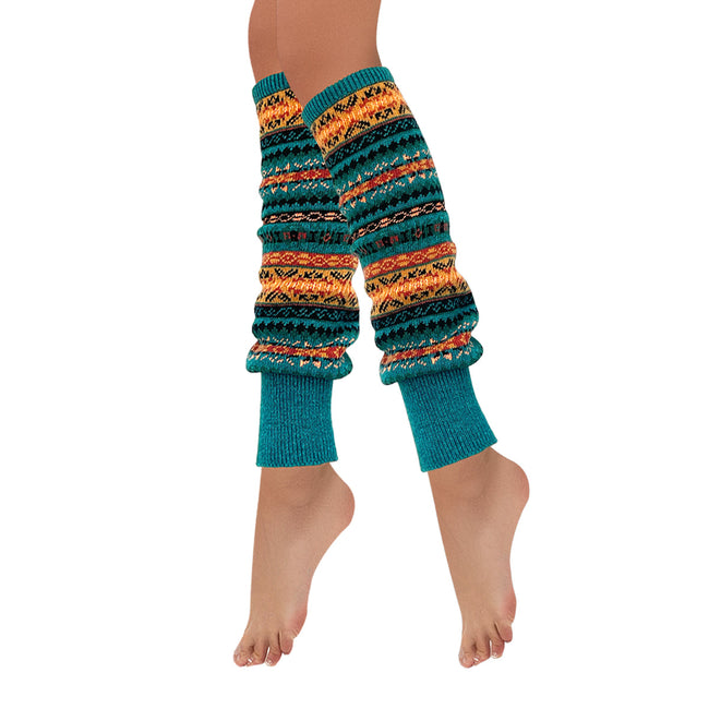 Wrapables Women's Bohemian Winter Warm Long Leg Warmers, Knee High Boot Socks, Teal